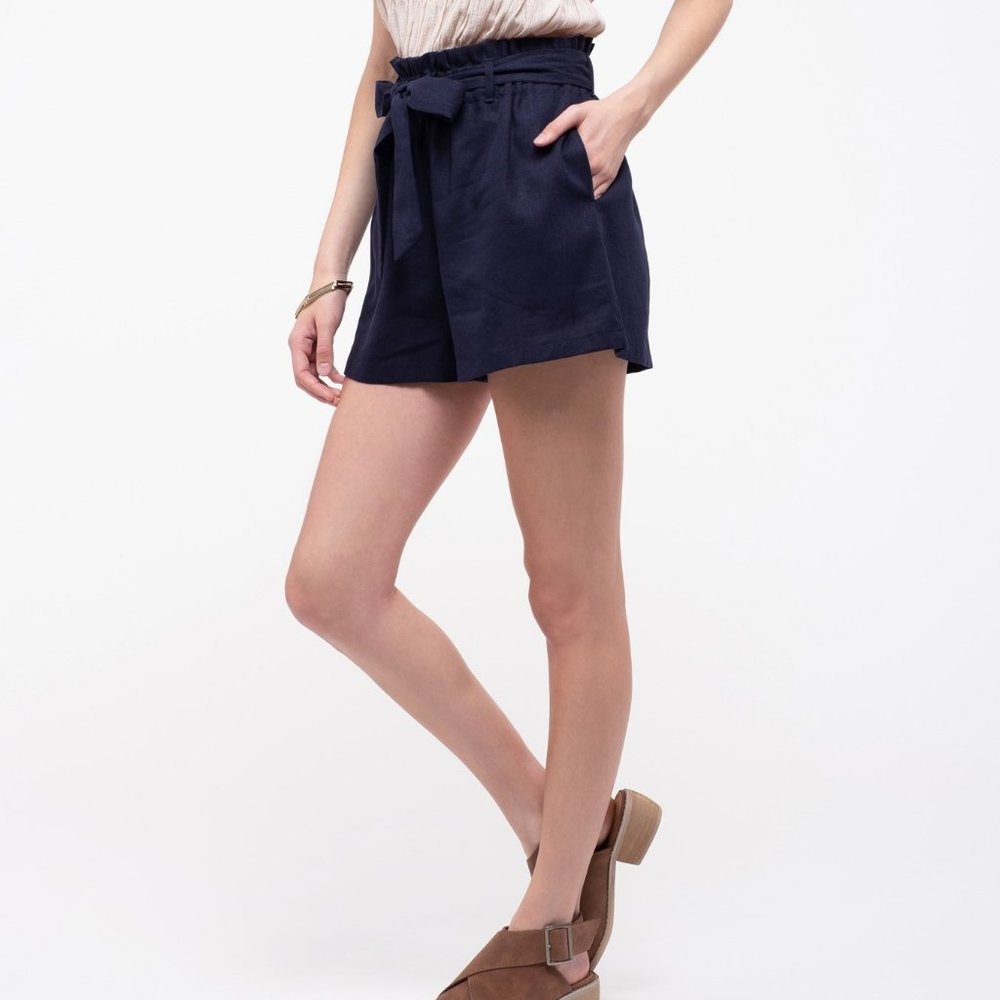 Navy Linen Blend Paper Bag Shorts *ITEMS ARE NEW, FROM MY CLOSED BOUTIQUE* #8614